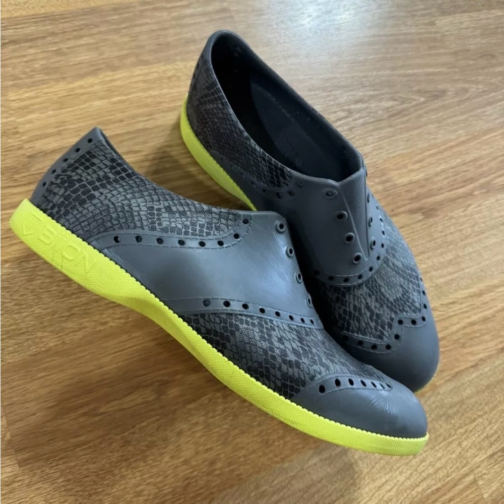 BIION Golf Shoe Patterns Snake Oxford Gray+Yellow Wms 10/Men’s 8 EUC Washable
